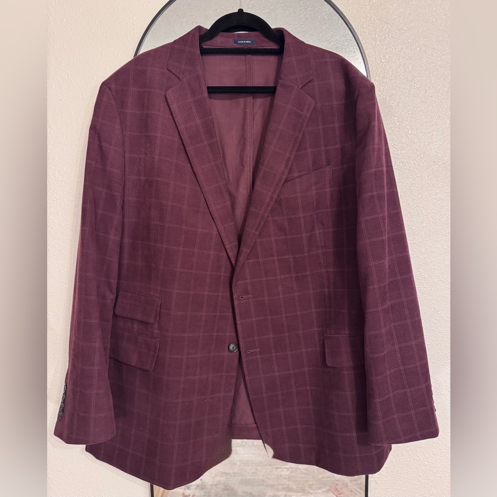 MEN’S Stafford Maroon Corduroy Checkered Blazer 50R